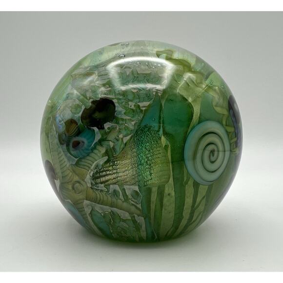 Kog Kokomo Dichroic Art Glass Ocean Fossil Sea Life Paperweight 3.5” RARE Signed - Picture 6 of 13